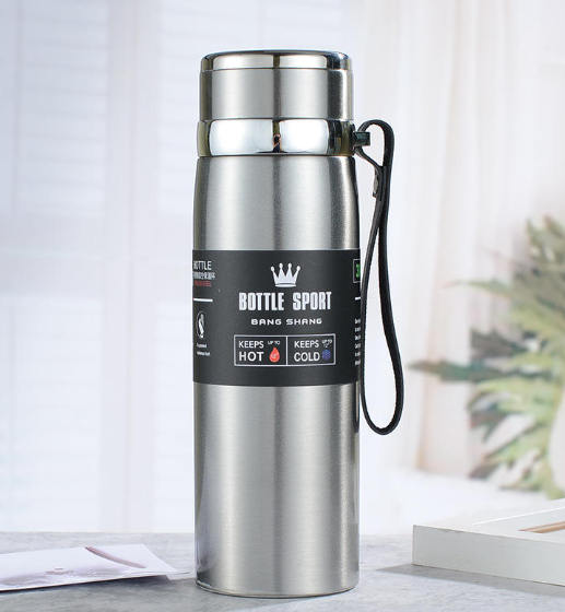 Vacuum Insulated Stainless Steel Sports Bottle 500ml – Leak-Proof Lid with Carry Strap