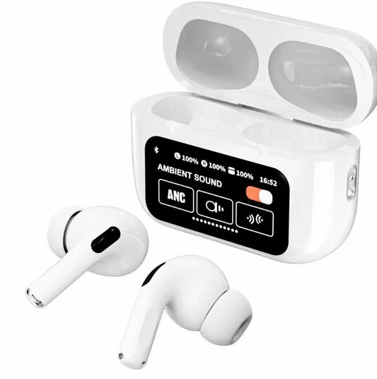 A9 Pro Wireless Earbuds with Touch Screen Display – ANC/ENC Noise Reduction, Bluetooth 5.4, Touch Control (Android & iOS)