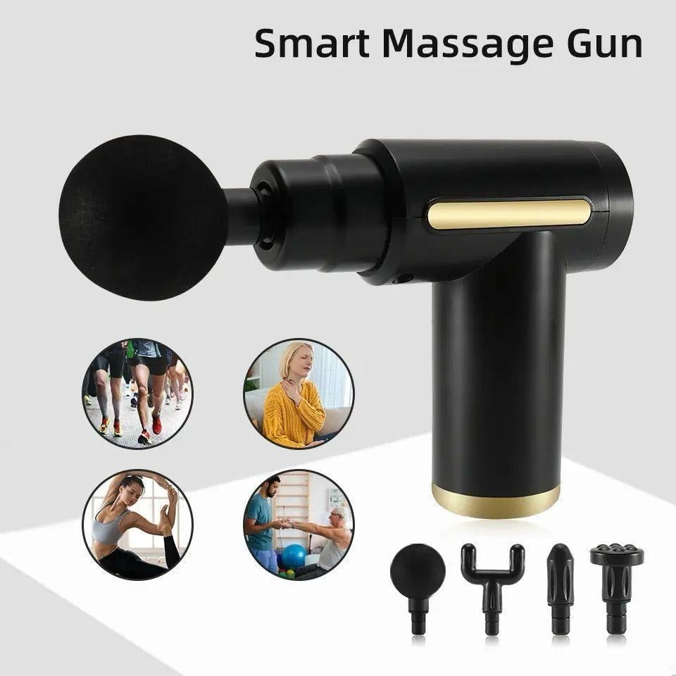 Professional Smart Percussion Massage Gun – 4-in-1 High-Intensity Deep Tissue Muscle Massager with 4 Interchangeable Heads