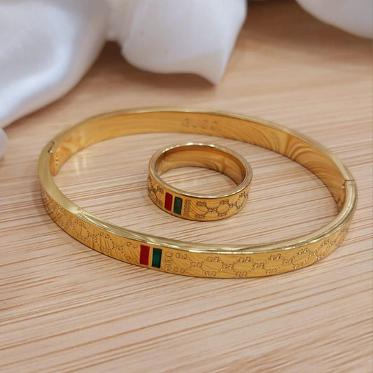 Gold Plated Stainless Steel Bangles with Matching Ring – Elegant & Timeless Design