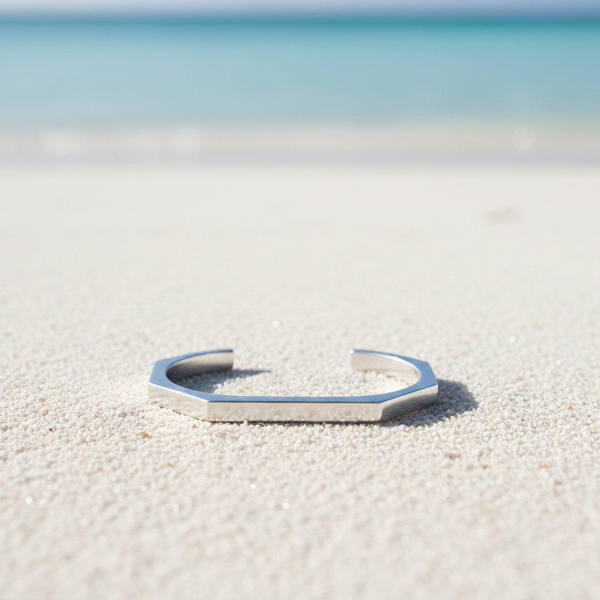 The Heptagon Eclipse: Handcrafted Geometric Titanium Cuff Bracelet