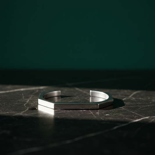 The Heptagon Eclipse: Handcrafted Geometric Titanium Cuff Bracelet