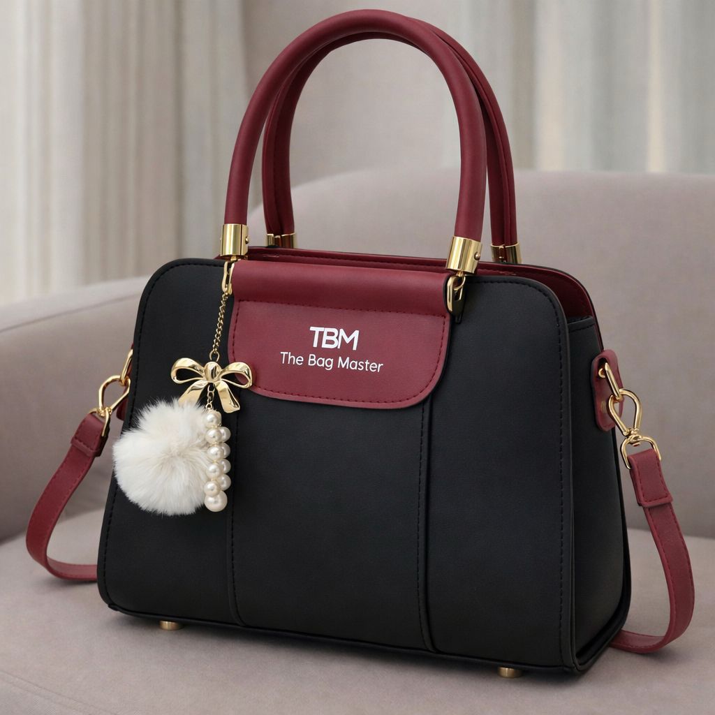 TBM The Bag Master Luxury Handbag – Elegant Two-Tone Designer Tote for Women (Black Maroon)Limited Stock