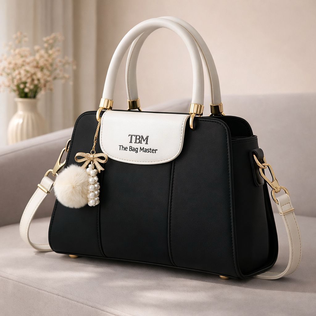 TBM The Bag Master Luxury Handbag – Elegant Two-Tone Designer Tote for Women (Black Maroon)Limited Stock