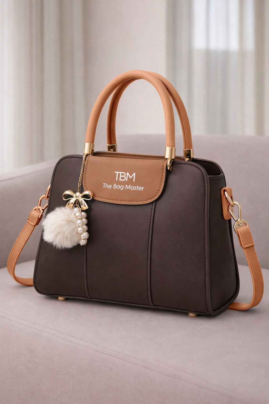 TBM The Bag Master Luxury Handbag – Elegant Two-Tone Designer Tote for Women (Black Maroon)Limited Stock