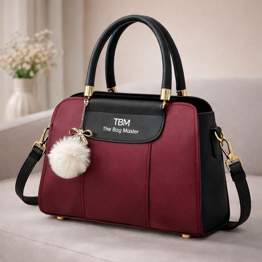 TBM The Bag Master Luxury Handbag – Elegant Two-Tone Designer Tote for Women (Black Maroon)Limited Stock