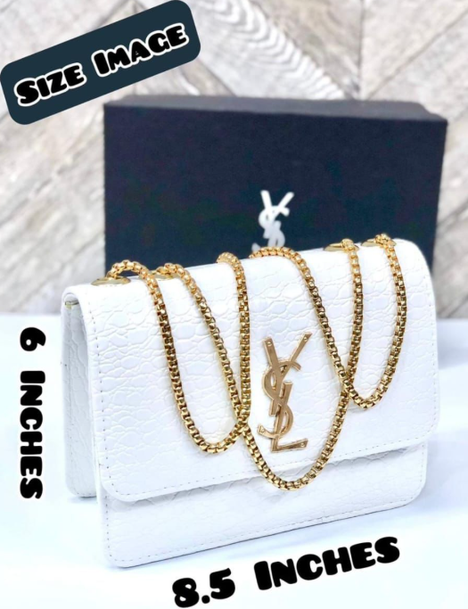 Premium YSL Croc-Embossed Vegan Leather Crossbody Bag with Gold-Tone Chain Strap – Black