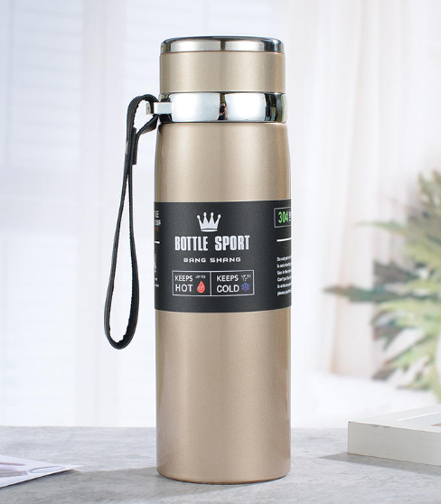 Vacuum Insulated Stainless Steel Sports Bottle 500ml – Leak-Proof Lid with Carry Strap