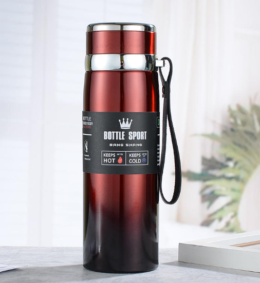 Vacuum Insulated Stainless Steel Sports Bottle 500ml – Leak-Proof Lid with Carry Strap