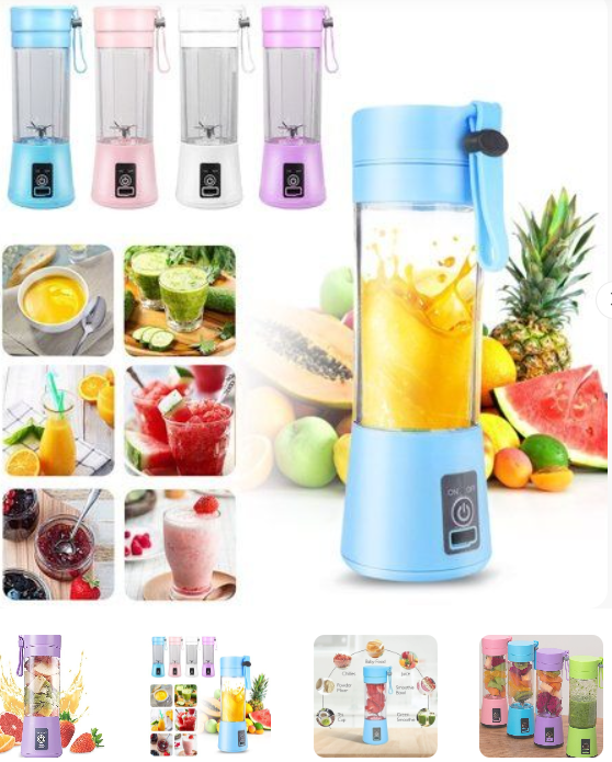 Rechargeable Portable Mini Juicer Blender – 6 Blades, 380ml Outdoor Juicing Cup