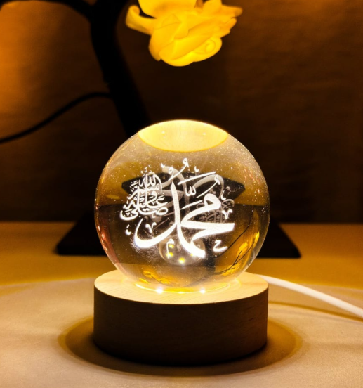 Crystal Ball 3D Arabic Night Lamp – Islamic Table Light for Prayer Room, Home Decor & Gifting