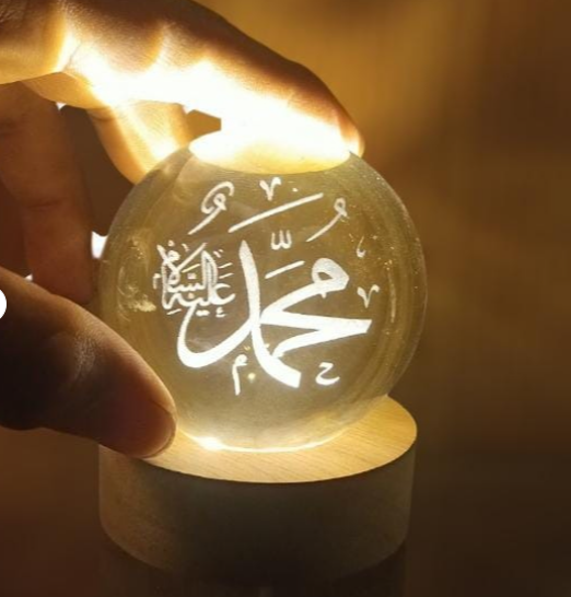 Crystal Ball 3D Arabic Night Lamp – Islamic Table Light for Prayer Room, Home Decor & Gifting