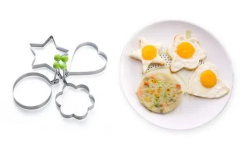 Pack of 4 Fried Egg & Pancake Shaper Moulds – Star, Heart, Round & Flower Shapes | Stainless Steel Kitchen Tool