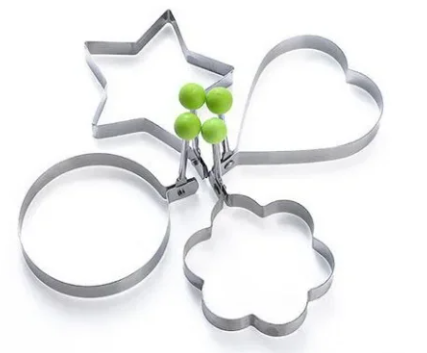 Pack of 4 Fried Egg & Pancake Shaper Moulds – Star, Heart, Round & Flower Shapes | Stainless Steel Kitchen Tool