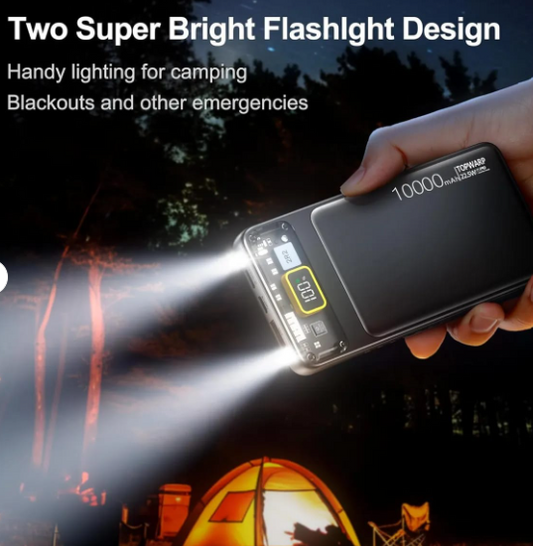 10000mAh Slim Power Bank – PD 22.5W Fast Charging, USB-C Output 5V/3A Portable Battery Pack with Emergency Light