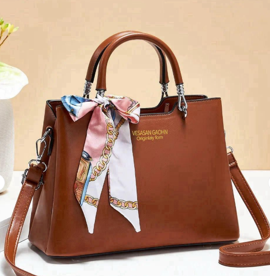 Vesasan Gaohn Faux Leather Handbag with Decorative Scarf – 1 Pc