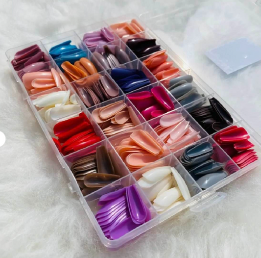 Pack of 2 – 576 Pcs Multicolor Artificial Nails with Free Nail Glue, ABS Plastic