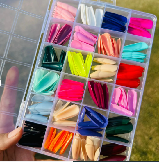 Pack of 2 – 576 Pcs Multicolor Artificial Nails with Free Nail Glue, ABS Plastic